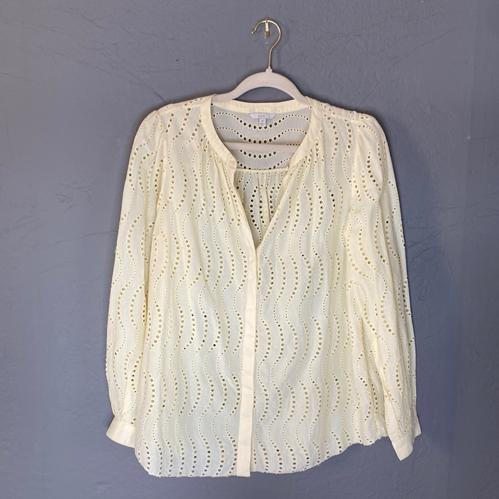 Joie Janah Sunlight Eyelet Embroidered 100% Cotton Button Front Blouse Top